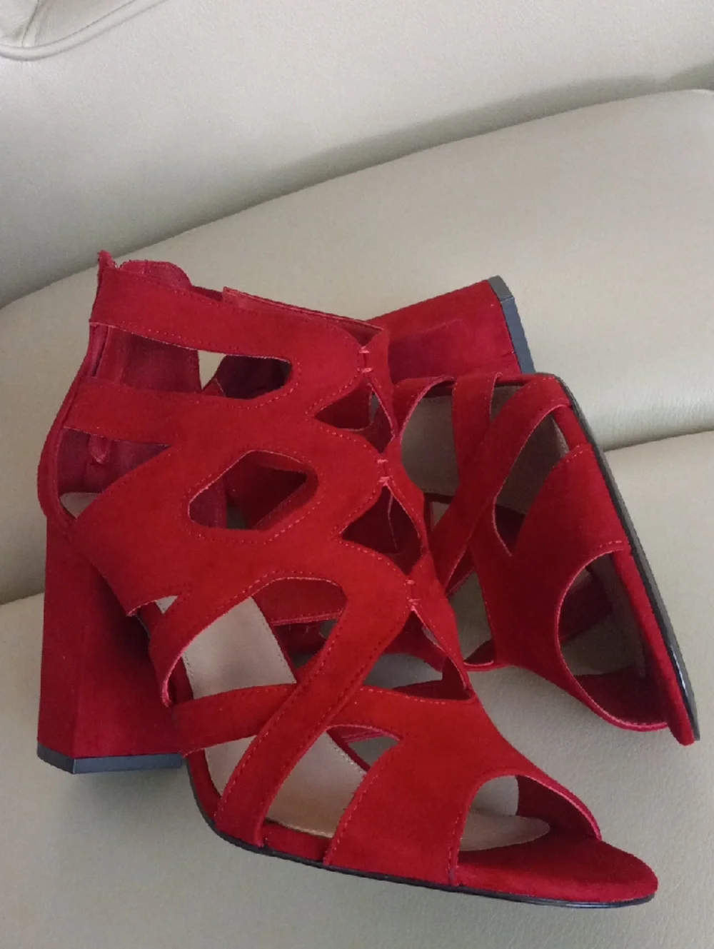 Limelight Red Suede Cutout Block Heel Sandals Size 11